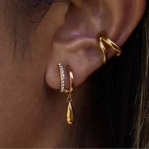 18K Gold Color Plated Inlay Zircon Double-Layer C-Shape Pendant Earrings